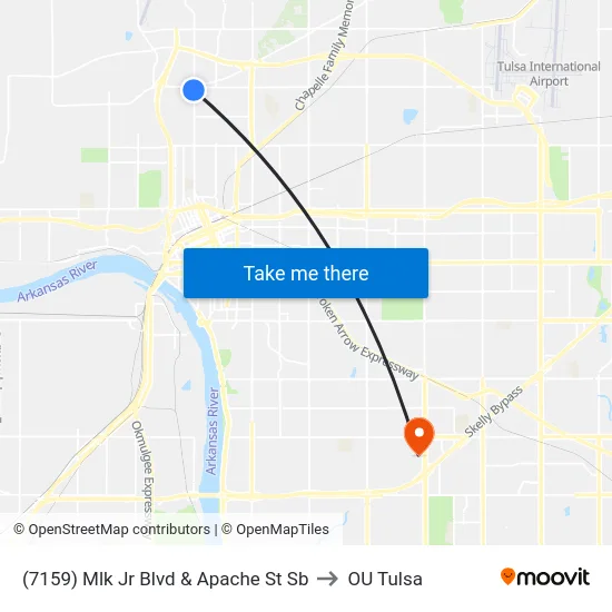 (7159) Mlk Jr Blvd & Apache St Sb to OU Tulsa map