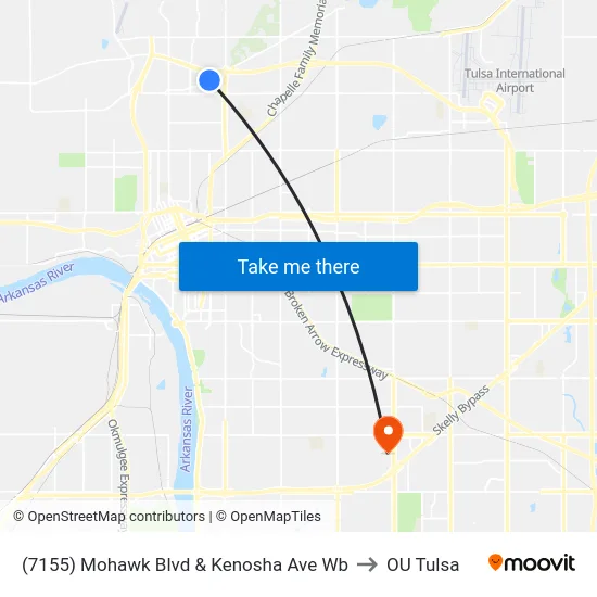 (7155) Mohawk Blvd & Kenosha Ave Wb to OU Tulsa map