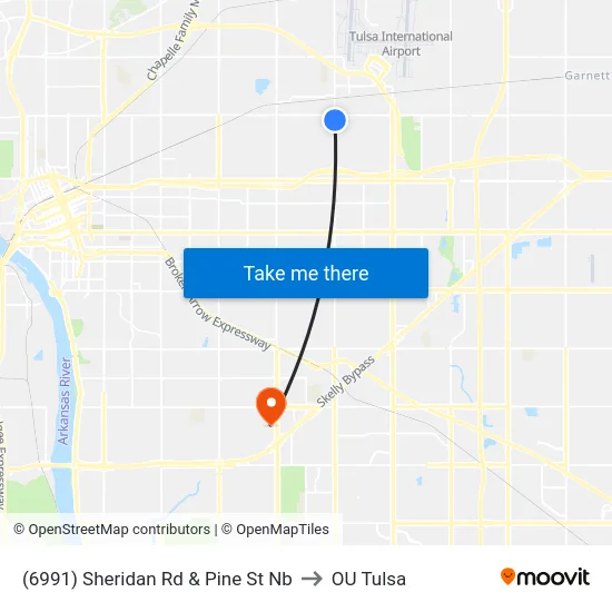 (6991) Sheridan Rd & Pine St Nb to OU Tulsa map