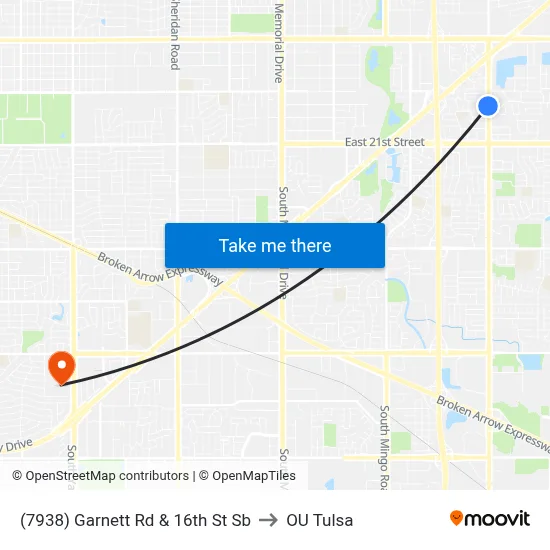 (7938) Garnett Rd & 16th St Sb to OU Tulsa map