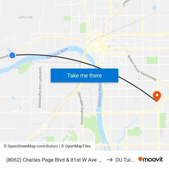 (8062) Charles Page Blvd & 81st W Ave Wb to OU Tulsa map