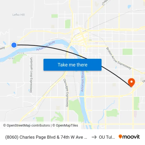 (8060) Charles Page Blvd & 74th W Ave Wb to OU Tulsa map