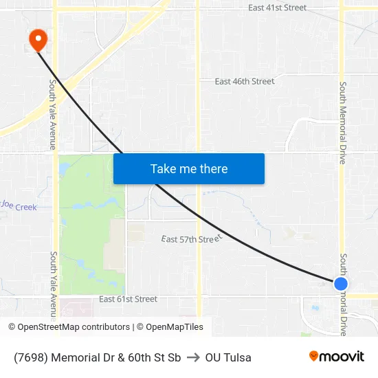 (7698) Memorial Dr & 60th St Sb to OU Tulsa map