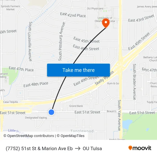 (7752) 51st St & Marion Ave Eb to OU Tulsa map