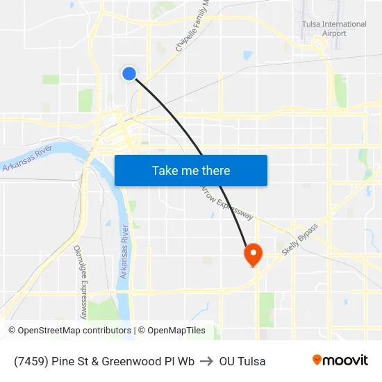 (7459) Pine St & Greenwood Pl Wb to OU Tulsa map