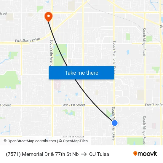(7571) Memorial Dr & 77th St Nb to OU Tulsa map