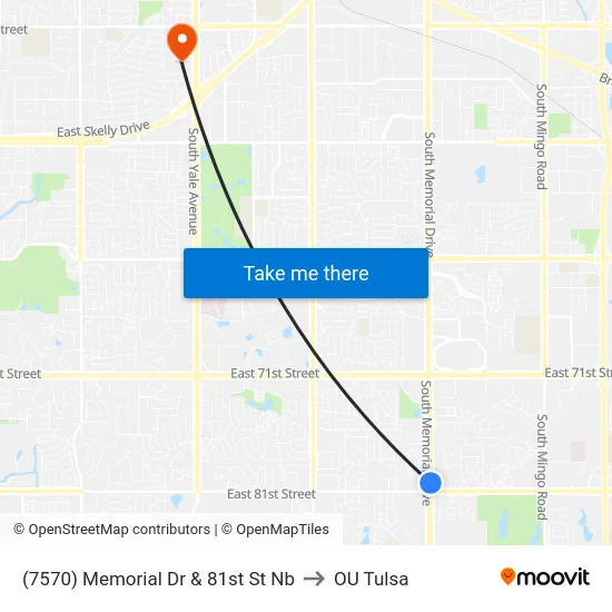 (7570) Memorial Dr & 81st St Nb to OU Tulsa map