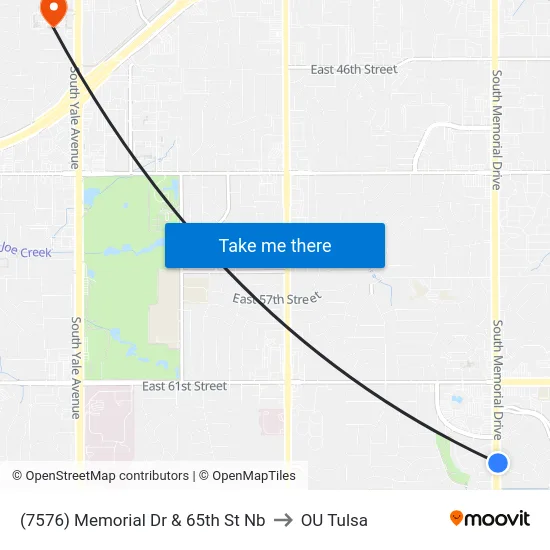 (7576) Memorial Dr & 65th St Nb to OU Tulsa map
