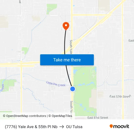 (7776) Yale Ave & 55th Pl Nb to OU Tulsa map