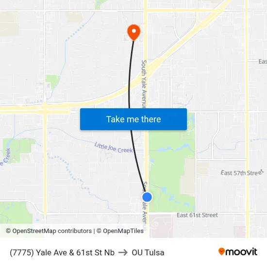 (7775) Yale Ave & 61st St Nb to OU Tulsa map