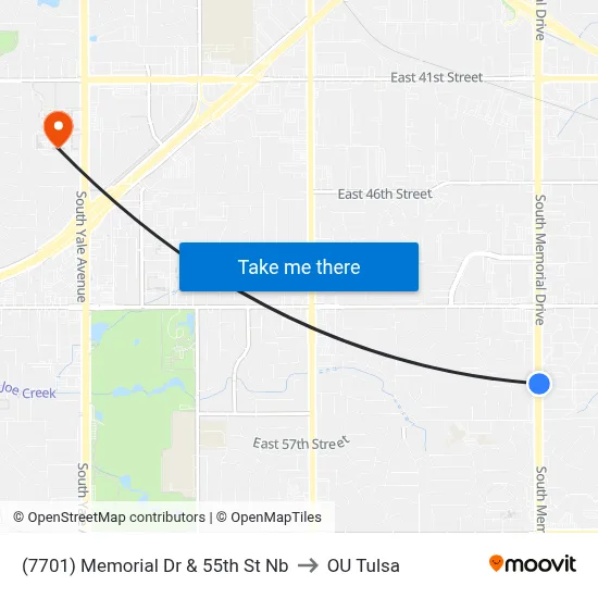 (7701) Memorial Dr & 55th St Nb to OU Tulsa map