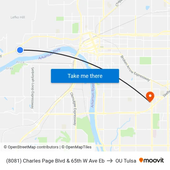 (8081) Charles Page Blvd & 65th W Ave Eb to OU Tulsa map