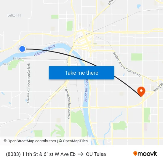 (8083) 11th St & 61st W Ave Eb to OU Tulsa map