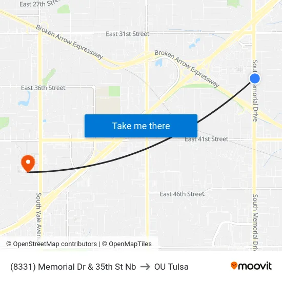 (8331) Memorial Dr & 35th St Nb to OU Tulsa map