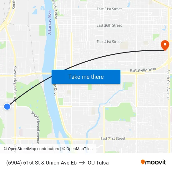 (6904) 61st St & Union Ave Eb to OU Tulsa map