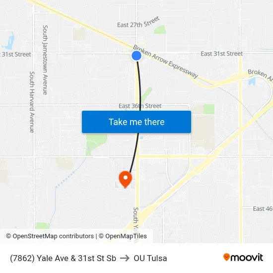 (7862) Yale Ave & 31st St Sb to OU Tulsa map