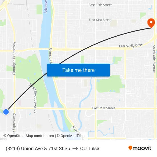 (8213) Union Ave & 71st St Sb to OU Tulsa map