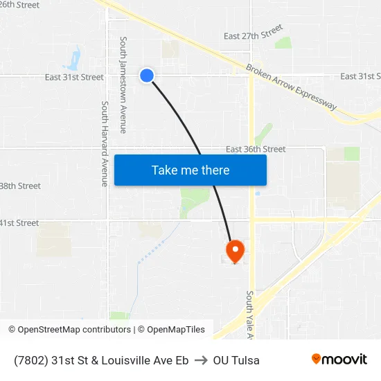 (7802) 31st St & Louisville Ave Eb to OU Tulsa map