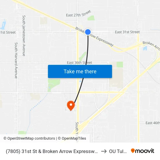 (7805) 31st St & Broken Arrow Expressway to OU Tulsa map