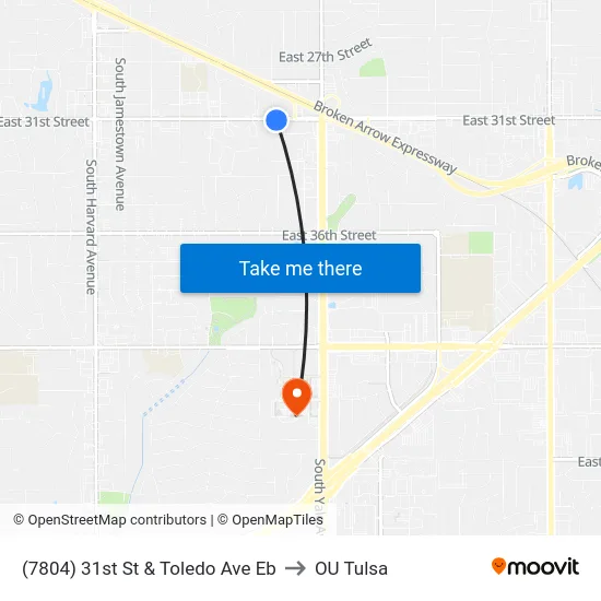 (7804) 31st St & Toledo Ave Eb to OU Tulsa map