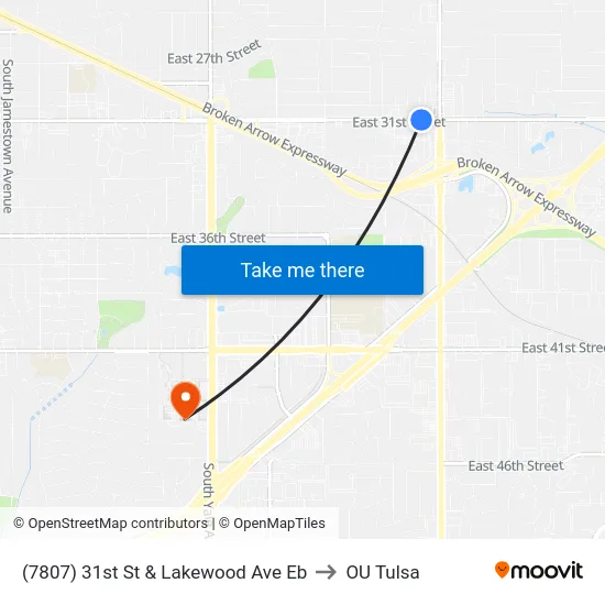 (7807) 31st St & Lakewood Ave Eb to OU Tulsa map