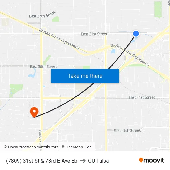 (7809) 31st St & 73rd E Ave Eb to OU Tulsa map