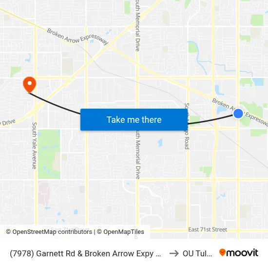 (7978) Garnett Rd & Broken Arrow Expy Nb to OU Tulsa map