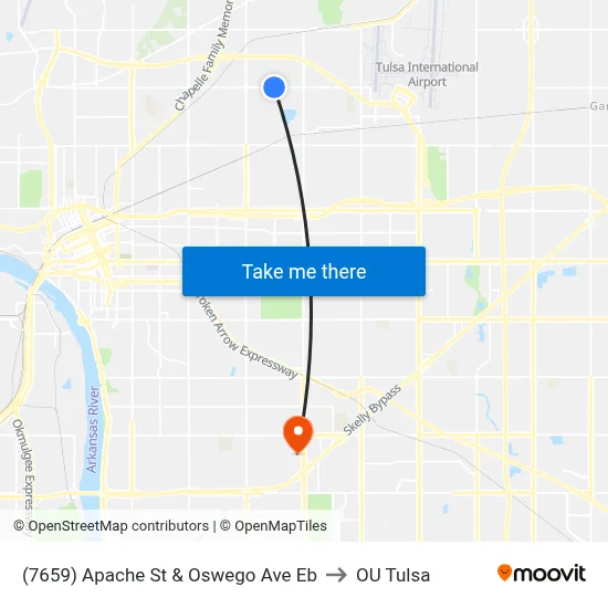 (7659) Apache St & Oswego Ave Eb to OU Tulsa map