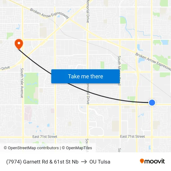 (7974) Garnett Rd & 61st St Nb to OU Tulsa map