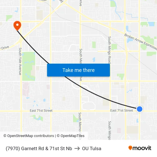 (7970) Garnett Rd & 71st St Nb to OU Tulsa map