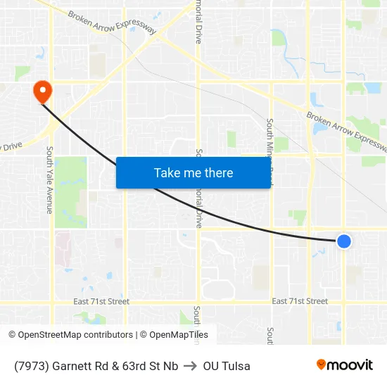 (7973) Garnett Rd & 63rd St Nb to OU Tulsa map