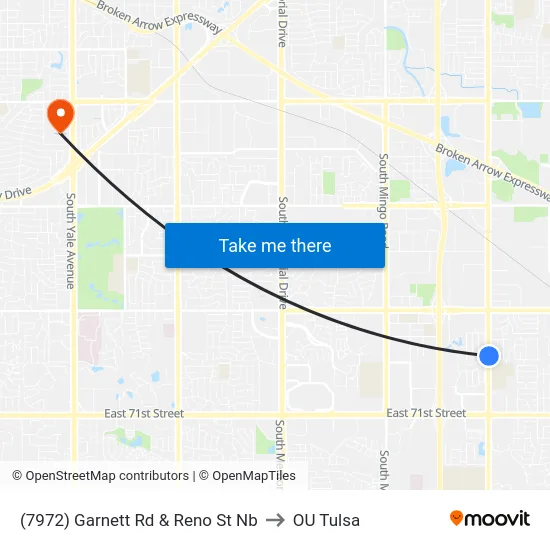 (7972) Garnett Rd & Reno St Nb to OU Tulsa map