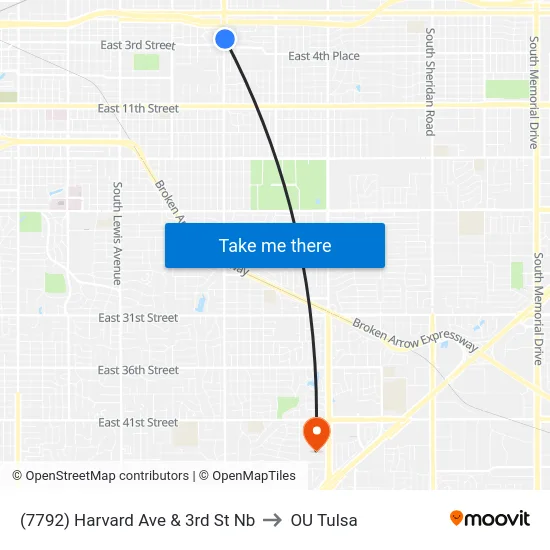 (7792) Harvard Ave & 3rd St Nb to OU Tulsa map