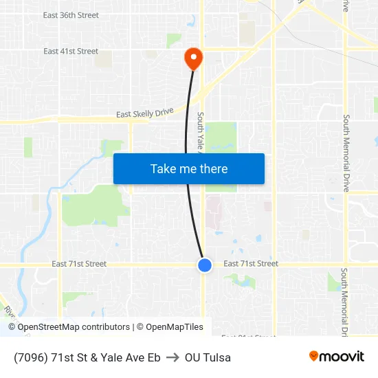(7096) 71st St & Yale Ave Eb to OU Tulsa map
