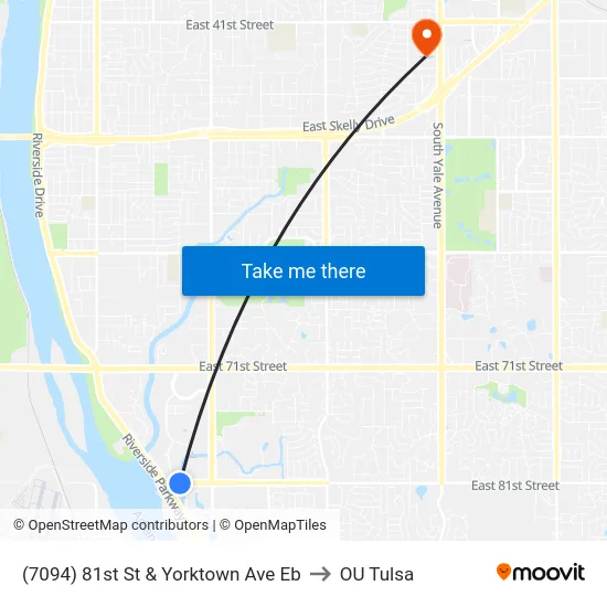 (7094) 81st St & Yorktown Ave Eb to OU Tulsa map