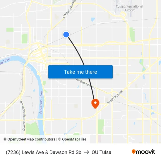 (7236) Lewis Ave & Dawson Rd Sb to OU Tulsa map
