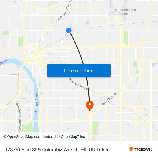(7379) Pine St & Columbia Ave Eb to OU Tulsa map