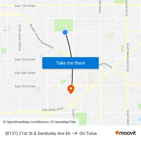 (8137) 21st St & Sandusky Ave Eb to OU Tulsa map