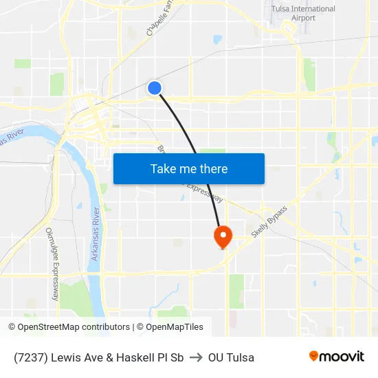 (7237) Lewis Ave & Haskell Pl Sb to OU Tulsa map