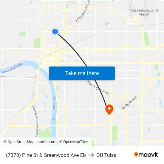 (7373) Pine St & Greenwood Ave Eb to OU Tulsa map
