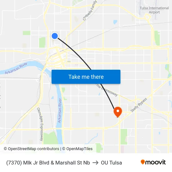 (7370) Mlk Jr Blvd & Marshall St Nb to OU Tulsa map