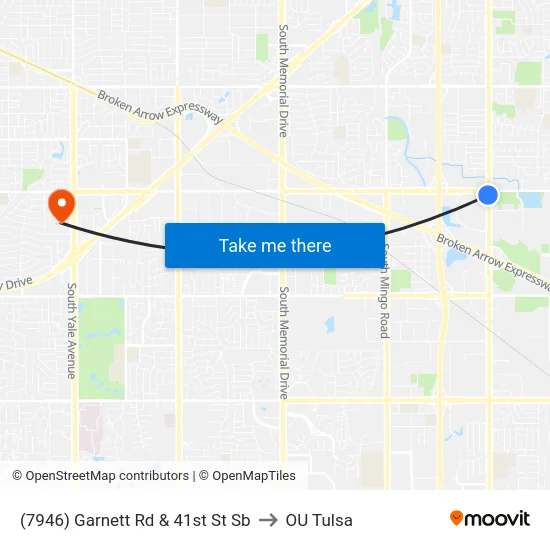 (7946) Garnett Rd & 41st St Sb to OU Tulsa map