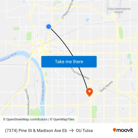 (7374) Pine St & Madison Ave Eb to OU Tulsa map