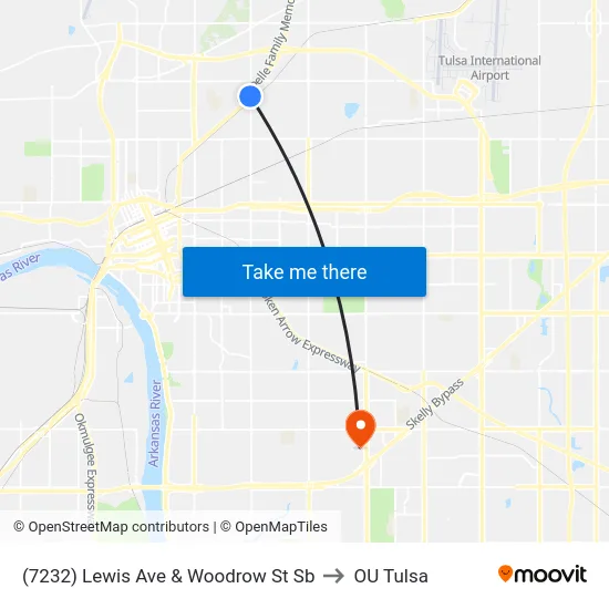 (7232) Lewis Ave & Woodrow St Sb to OU Tulsa map