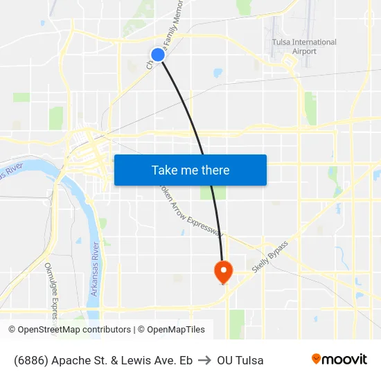 (6886) Apache St. & Lewis Ave. Eb to OU Tulsa map