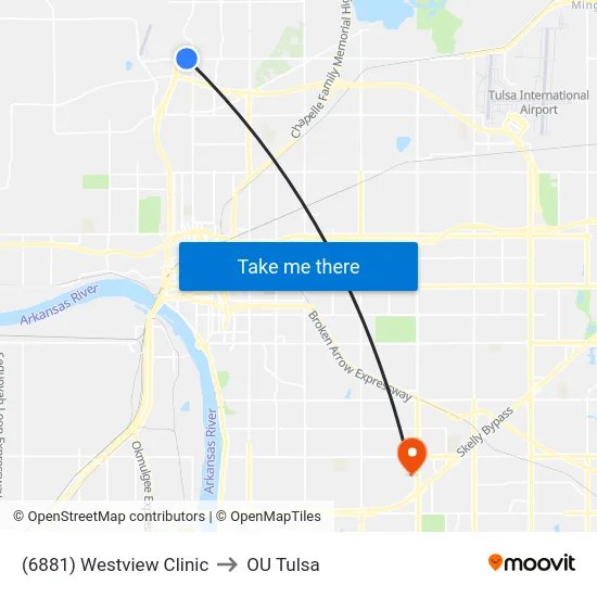 (6881) Westview Clinic to OU Tulsa map