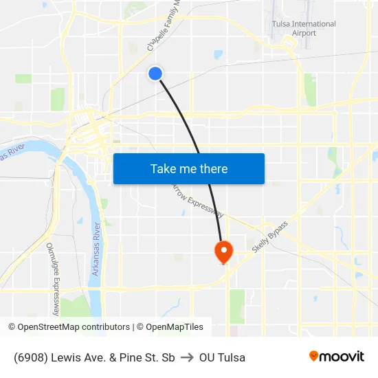(6908) Lewis Ave. & Pine St. Sb to OU Tulsa map