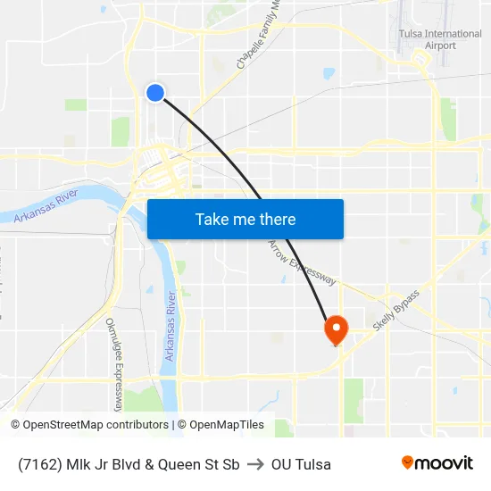 (7162) Mlk Jr Blvd & Queen St Sb to OU Tulsa map