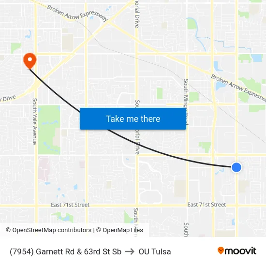 (7954) Garnett Rd & 63rd St Sb to OU Tulsa map