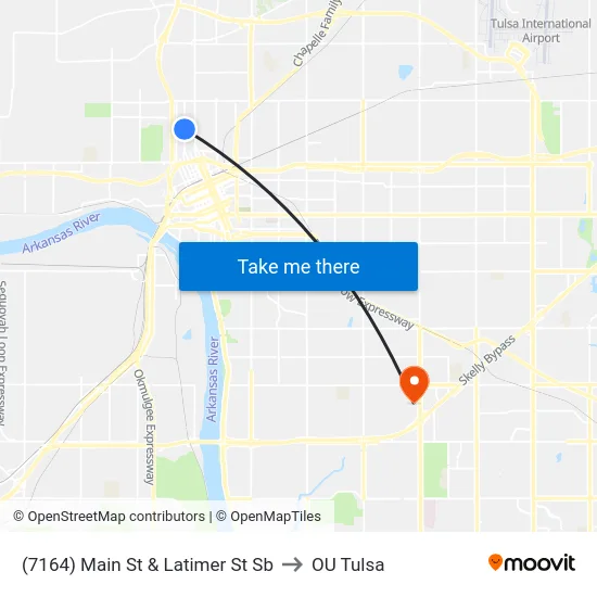 (7164) Main St & Latimer St Sb to OU Tulsa map